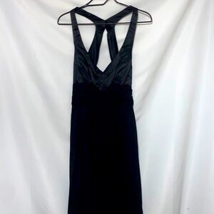 FREDRICKS OF HOLLYWOOD WO SIZE 12 BLACK FLOWY HALTER STULE DRESS SEMI BACKLESS
